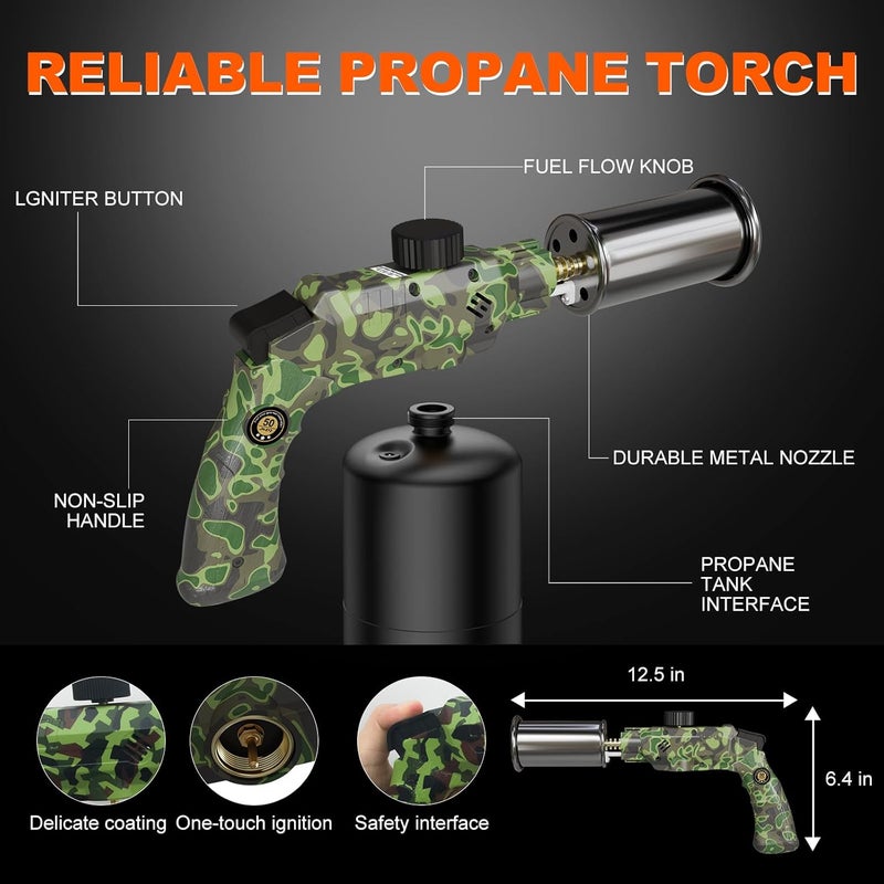 TAUSOM Propane Torch Gun with Adjustable Knob - Kitchen Blow Torch for Cooking, Welding, Steak Searing & Charcoal Starter, Propane Torch Gun for Christmas & Birthday Gift - Image 4
